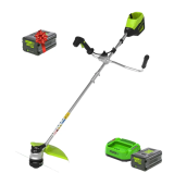 Аккумуляторный бесщеточный триммер GREENWORKS GD60BCB (2108407UG) с велосипедной ручкой с 5 Ач аккумулятором и зарядным устройством + 5 Ач аккумулятор в подарок!