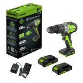 Аккумуляторная дрель-шуруповерт GREENWORKS 24V GD24DD60 (3704107CUC) бесщеточная с 2-мя 2 Ач аккумуляторами и зарядным устройством