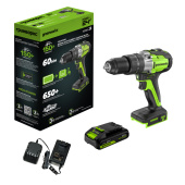 Аккумуляторная дрель-шуруповерт GREENWORKS 24V GD24DD60 (3704107CUA) бесщеточная с 2 Ач аккумулятором и зарядным устройством