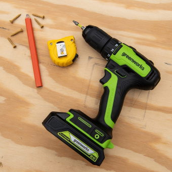 Аккумуляторная дрель-шуруповерт GREENWORKS 24V GD24DD35 (3704007CUC) бесщеточная с 2-мя 2 Ач аккумуляторами и зарядным устройством