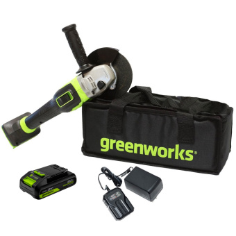 Аккумуляторная угловая шлифовальная машина (болгарка) GREENWORKS 24V GD24AG (3200207UA) с 2 Ач аккумулятором и зарядным устройством в сумке Аккумуляторная угловая шлифовальная машина (болгарка) GREENWORKS 24V GD24AG (3200207UA) с 2 Ач аккумулятором и зарядным устройством в сумке